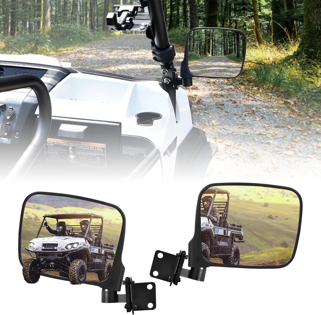 Adjustable Convex Side Mirrors for Kawasaki Mule Pro FXT DXT DX FX 2015-2025 Accessories, Durable Folding Optical Clarity Rear View Mirrors Kit with Steel Bracket, 2PCS