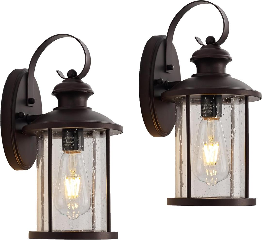MICSIU 2 Pack Outdoor Wall Lantern Lights, 13.75 Inch Outside Porch Light Fixture with Clear Seedy Glass, Oil Rubbed Bronze Exterior Wall Lights for House, Front Door, Entryway, Pathway
