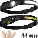 Headlamp Rechargeable (2-Pack), LED Head Lamp Flashlight, 230 Wide Beam Headband Light, 400 Lumen Super Bright, Waterproof Headlight, 5 Modes for Running, Fishing, Hiking, Camping (Black)