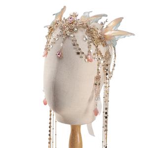 Renaissance Butterfly Elf Fairy Crown - Fairy Headband with Pink Butterfly Wings Elf Headpiece with Tassel Elven Tiara Wedding Renfaire Dress Up Cosplay Christmas Accessories for Women