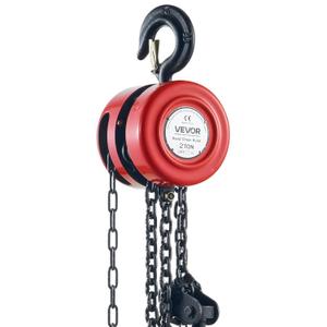 VEVOR Hand Chain Hoist, 4400 lbs /2 Ton Capacity Chain Block, 8ft/2.5m Lift Manual Hand Chain Block, Manual Hoist w/Industrial-Grade Steel Construction for Lifting Good in Transport & Workshop, Red