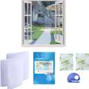 DIY Window Screen Curtain, 2 Packs of Mesh Netting 51 * 61 inches with [Upgrade] Self-Adhesive Hook Tapes & Cutter, Suitable for Multiple Windows, White (Set of 2)