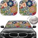 Gven Windshield Sun Shade for Car 2-Piece Foldable Sunshade for Front Windows, Blocks UV Rays, Automotive Interior Sun Protection Car Summer AccessoriesFloral,M