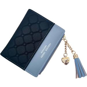 FuninCrea Leather Wallet, PU Small Purses for Women, Bifold Card Holder Small Purse with Zipper Coin Pocket, Multicard Women's Wallets Coin Purse for Cash, Cion, Card, Bill (Black)