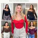 FeelinGirl Women's Long Sleeve Shapewear Bodysuit for Tummy Control Seamless Body Suits Thong V Neck Going Out Tops (Black, XS)