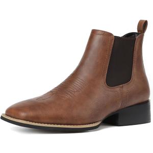 Cowboy Boots for Men Square Toe Chelsea Boots Mens Western Ankle Boot Slip On Casual Dress Boot (8, Brown)