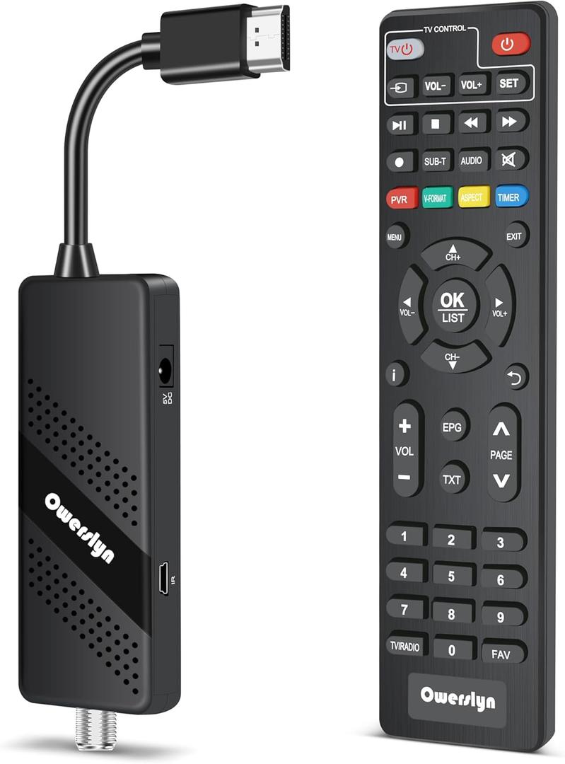 Digital Converter Box for TV, OWERSLYN 1080P Mini ATSC Tuner Box with TV Tuner, Programs Recording & Playback, USB Media Player, HDMI/AV Output, 3RCA Cables, Set Top Box, 2-in-1 Remote (Television)