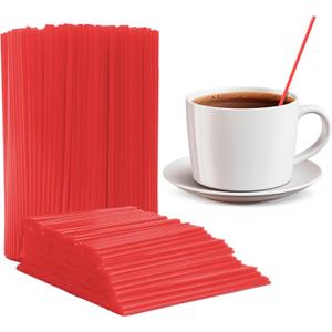 Prestee 2000 Count Red Coffee Stirrers - 5 Inch Plastic Stir Sticks for Hot and Cold Beverages - Disposable Coffee Straws for Drinks, Tea, and Cocktails - Bulk Slim Stirrer for Coffee and Bars