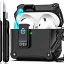 RFUNGUANGO for AirPods 4th Generation Case, Compatible with AirPods 4th Generation Case (2024), Strong Drop Protection, Auto-Open Series, Black
