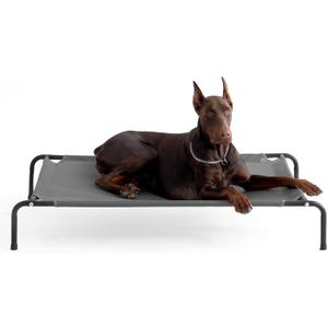 EHEYCIGA XXL Elevated Dog Cot Bed, Raised Outdoor Dog Hammock for Giant Jumbo Dogs, Lifted Pet Platform with Frame and Washable Waterproof Cooling Teslin Mesh and Anti-Slip Feet, 52x36 inch (Grey)
