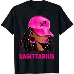 Sagittarius Queen Loc'd Hair Black Woman Cap Zodiac Sign T-Shirt, S