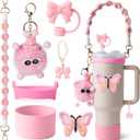 Stanley Cup Accessories Set I Water Bottle Handle Strap, Silicone Cup Boot, Lipstick Holder, Keychain Charms & Handle Charms,Straw Topper Accessories for Stanley Cups 40oz/30oz (Rose Quartz)