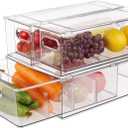 Taiuloo 3 Pack Stackable Refrigerator Organizer Bins with Pull-Out Drawer, Clear BPA-Free Food Storage Containers for Fridge Freezer, Kitchen Pantry Cabinet & Bathroom Vanity Organization