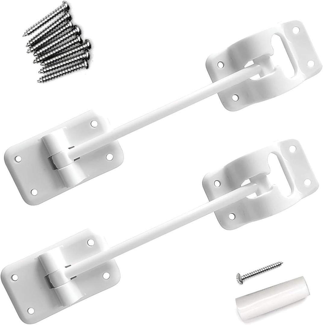 2 PCS RV Door Latch Bracket, 2-7/8 " x 1-3/4 " Plastic Waterproof and Rust-Proof Door Catcher Accessories, T-Type External Door Hook Repair Replacement, Universal for RVs Trailers (White #9)