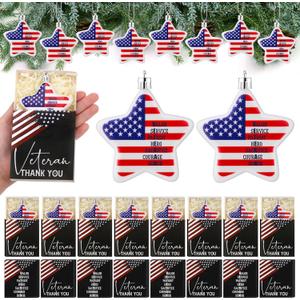 Jenaai 40 Pack Veteran Gifts Bulk Thank You Veteran Christmas Tree Decorations with Motivational Gift Boxes from Wife, Daughter, Son for Christmas Military Appreciation Patriotic Party (Star)