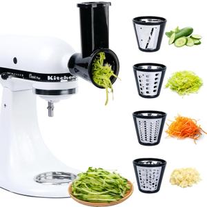 Slicer Shredder Grater Attachment Compatible with KitchenAid Stand Mixer, 4 Stainless Steel Blades, Vegetable Cheese Slicer, Multi-Purpose Mixer Attachment, Easy Clean