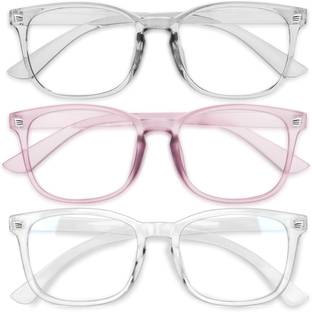 Gaoye Stylish Blue Light Glasses for Woman - Computer Glasses 99% Blue Light Blocking - Lightweight TR90 Frames - 3 pack (B1-matte(transparent+grey Pink+grey Blue))