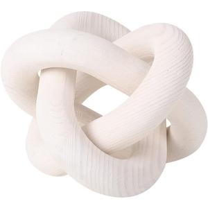 Wood Knot Chain Link Decor - 3 Link Boho Wooden Hand Carved Decorative Wooden Links Knots for Coffee Table Entryway Modern Farmhouse Shelf Decoration (White)
