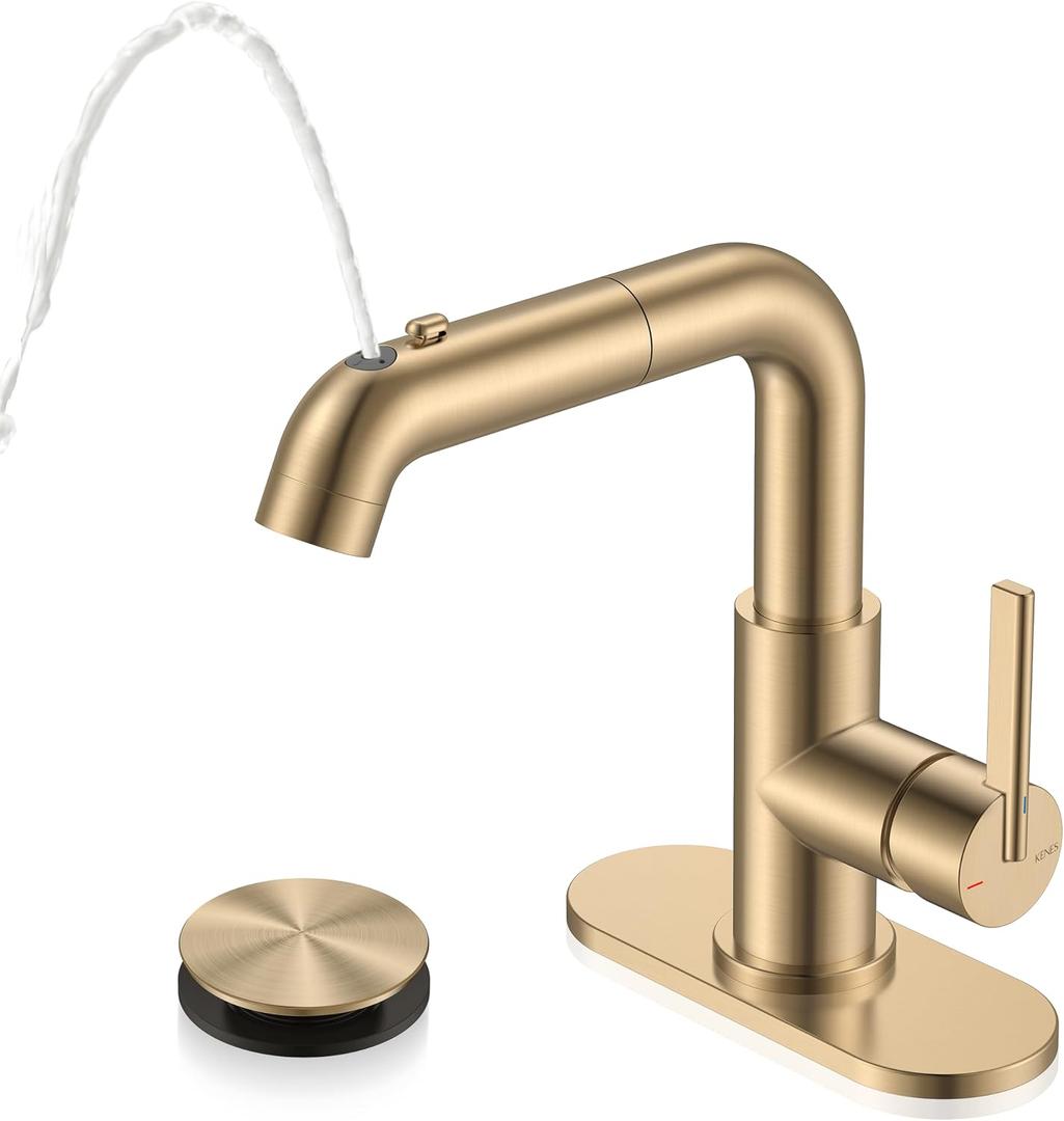 KENES Champagne Bronze Pull Down Bathroom Faucet 1 Handle Vanity Faucet