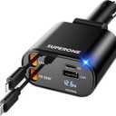 [Upgraded] SUPERONE Retractable Car Charger 4 in 1, Fast Car Phone Charger with Cord 2.6ft, USB C and Apple Car Adapter, Compatible with iPhone 17 16 15/15 Pro Max/14/13/12/11, Galaxy, Pixel