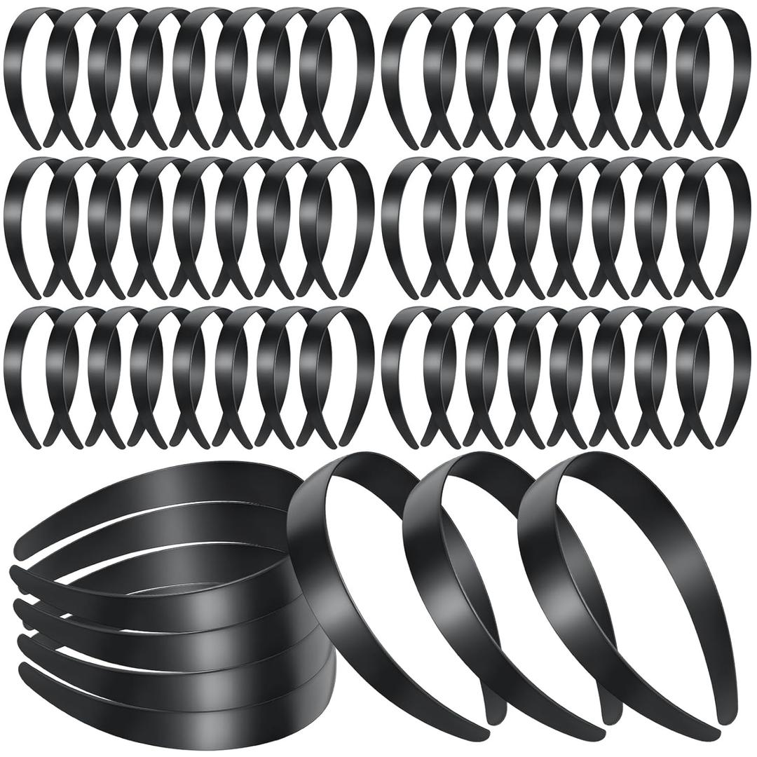 Hotop 100 Pcs Plastic Headbands Bulk 1 Inch Wide Craft No Teeth Plain Headbands DIY Hair Band Accessories for Girls Women (Black,1 Inch Wide)