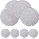Silver Set of 4 Round Placemats & 4 Pieces Coasters Set Washable Heat Resistant Table Mats for Halloween Fall Christmas Kitchen Dining Table Sparkle Decoration Rhinestone Placemat (15 Inches)