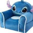 Disney Stitch Figural Bean Bag Sofa Chair with Armrests, Soft & Comfortable Kids Lounge Chair for Bedroom & Playroom, Ages 3+, 17.5 inches H x 19 inches D x 19 inches W