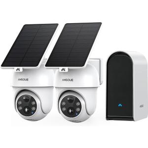 ANSQUE Security Cameras Wireless Outdoor Home System, 2 Camera Kit, No Subscription Fees, Solar Powered, Local Storage, 365-Day Battery Life, 360PTZ Surveillance, Auto Tracking, 2K Color Night Vision