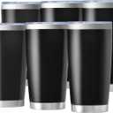 OMTech 20oz Tumblers Bulk, 6pc Stainless Steel Tumbler Set with Lid & Straw, Double Wall Vacuum Insulated Mug for Laser Engraver, Travel Coffee Mug for Hot & Cold Drinks, Black Powder Coated Cup