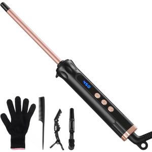 3/8 Inch Curling Iron Wand for Long Short Hair, Small Ceramic Barrel Hair Curler with Adjustable Temperature, 9mm Mini Curling Irons for Springy Spiral Tight Curls, Dual Voltage