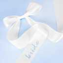 Bride to Be Embroidered Hair Bow, White and Blue Hair Bow, Bachelorette Party Decorations, Elegant Bridal Accessory, Bridesmaid Gift, Wedding Headband, Engagement Gift