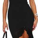 BORIFLORS Women's Sexy Ruched Bodycon Midi Dresses Elegant Sleeveless Backless Ruffle Hem Cocktail Party Tank Dress M