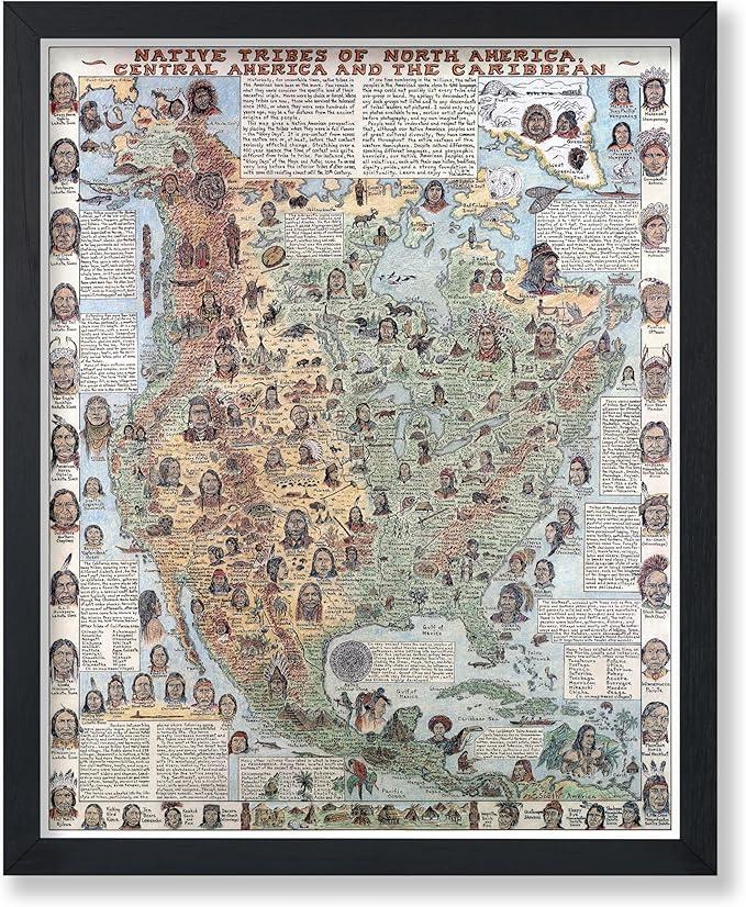 Poster Master Vintage Map Poster - Retro Native Tribes Print - Native American Art - Gift for Him, Her, Travel Lover - Perfect Decor for Bedroom, Living Room, Office, Library - 8x10 UNFRAMED Wall Art