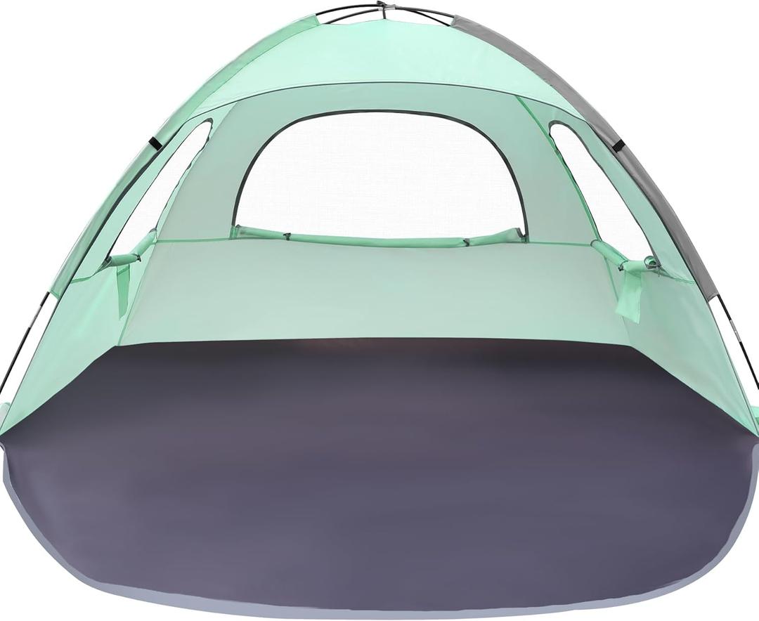 WhiteFang Beach Tent Anti-UV Portable Sun Shade Shelter for 3/4/6/8 Person, Extendable Floor with 3 Ventilating Mesh Windows Plus Carrying Bag, Stakes and Guy Lines (Mint Green)
