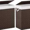 Foldable Laundry Hamper Basket with Lid by Fiona's magic, Handwoven 96L Large Clothes Hamper, Collapsible Tall Hamper for Bedroom, Bathroom and Dorm Organizer, 2Pack, Brown