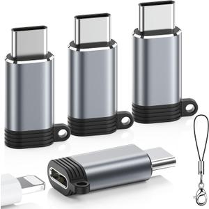 Lightning to USB C Adapter 4 Pack, Fast Charging & Data Sync for iPhone 15/16/17 Pro/Pro Max, Charger Adapter Accessory (Not for Audio/OTG) (Grey)