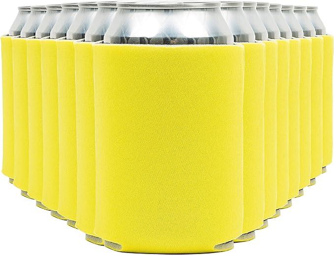 Blank Beer Can Coolers Sleeves (30-Pack) Soft Insulated Beer Can Coolies - HTV Friendly Plain Koolies in Bulk for Beer Cans & Bottles - Coolie Blanks for Vinyl Projects & Wedding Favors (Yellow)