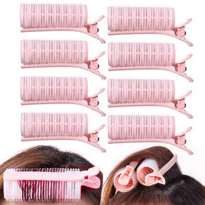Ouliget 2 in 1 Bangs Hair Rollers with Clip Hair Styling Clips Set, Volumizing Hair Root Lifting Clip, Portable Bangs Curler DIY Hairs Volume Clips for Fluffy Hairstyles,8 PCS (Pink)