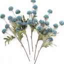Floroom 5pcs Faux Silk Pompon Mum Artificial Flowers, Bulk Fake Mini Chrysanthemums with Stems for DIY Bouquet Centerpieces Wedding Fillers Slate Blue Arrangements Shower Decorations, Dusty Blue