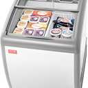 VEVOR Commercial Ice Cream Display Case, 5.4 Cu.ft Chest Freezer, -19 to 3℉ Temp Adjustable Mobile Top Deep Freezer with 2 Wire Baskets, 2 Sliding Glass Doors, Locking Casters & LED Strip Lighting