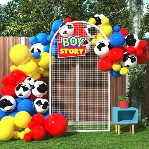 HOUSE OF PARTY Boy Story Balloons Garland - 110 Pcs | Toy Inspired Story Balloons with Red, Yellow, Blue & Cow Print | Theme for Baby Shower & Birthday Party Supplies Decorations
