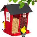 Veehoo Bird Feeders for Outdoors Hanging, 2 in 1 Wild Cardinal Finch Feeder for Thistle Mixed Seeds, Dual Decorative Metal Bird Feeder Weather Resistant for Balcony Garden Outside