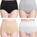 wirarpa Women's Cotton Underwear High Waisted Ladies Panties Full Coverage Briefs 4 Pack (Regular & Plus Size) (Black/White/Gray/Beige - Set 7)