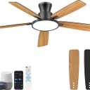 Ceiling Fans With Lights,52 Inch Smart Ceiling Fan, Remote/App Control, Compatible with Alexa/Google Assistant,Reversible,Dimmable,Adjustable Color Temperature,6 Speeds,Timer(Black) (Black and Oak)