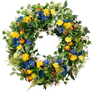 Balsam Hill Outdoor Summer Breeze Spring & Summer Wreath - 28" Premium UV-Protected Floral Door Wreath for Front Door, Patio, & Garden