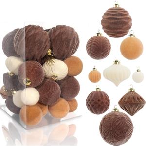 35PCS Velvet Christmas Ball Ornaments, Multi-Color Shatterproof Rustic Farmhouse Christmas Decoration Set, Large Vintage Hanging Ornaments for Xmas Tree, Wedding, Holiday, Party (Dark Brown)