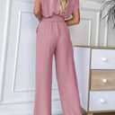 PRETTYGARDEN Women's One Piece Jumpsuits Dressy Casual Summer Short Sleeve Wrap V Neck Wide Leg Pants Romper Spring Clothes (Pink, S)