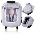 3-Layer Muslin Car Seat Cover with Mesh Screen Window | Privacy Infant Car Seat Cover & Baby Stroller Weather Shield (Grey)