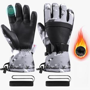 Ski Gloves,Snow Gloves,Waterproof Cold Weather Winter Gloves for Parent Boys Girls- Cycling, Driving, Running (XXS(Fit Kids 4-6 Years), Grey)