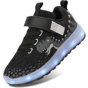 SKASO Led Toddler Shoes  Light Up, Non Slip, Comfortable Sneakers with Hook and Loop  Dinosaur Shoes  Pink  Little Kid Size 12